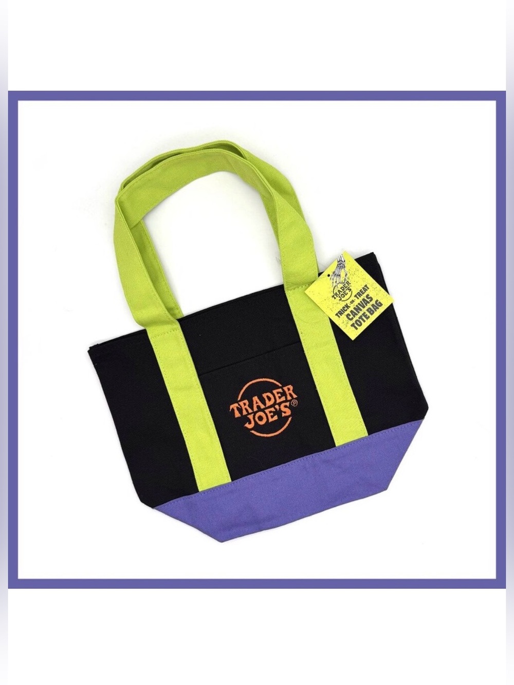 Trader Joe's Halloween Canvas Mini Tote Bag Black Multi Color